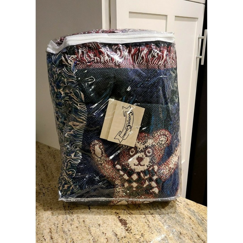 Chatham Cotton Classics Throw Blanket Woven Fringe Bears Flag Vest New 46x67